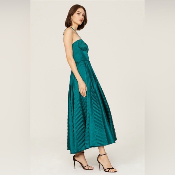 Emerald Marchesa Notte Green Pleated Dress - Picture 5 of 6